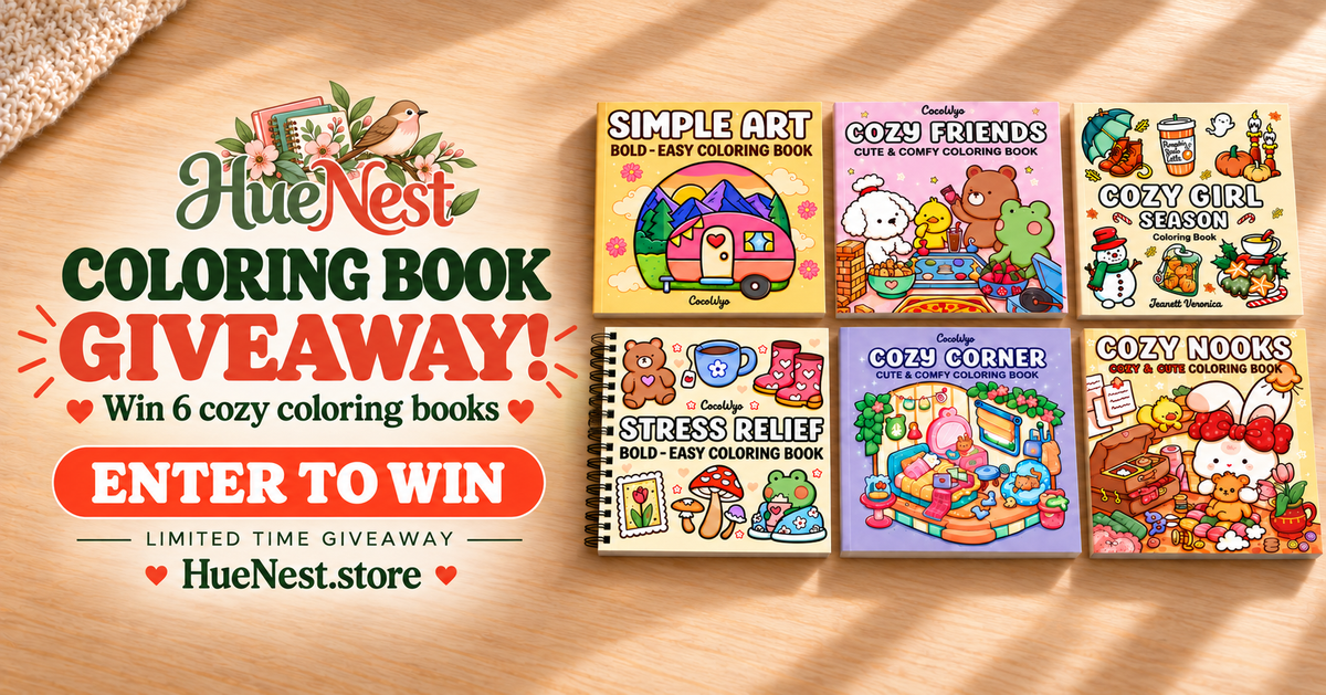 Win 6 Cozy Adult Coloring Books! Enter the $140 HueNest Giveaway 🎨