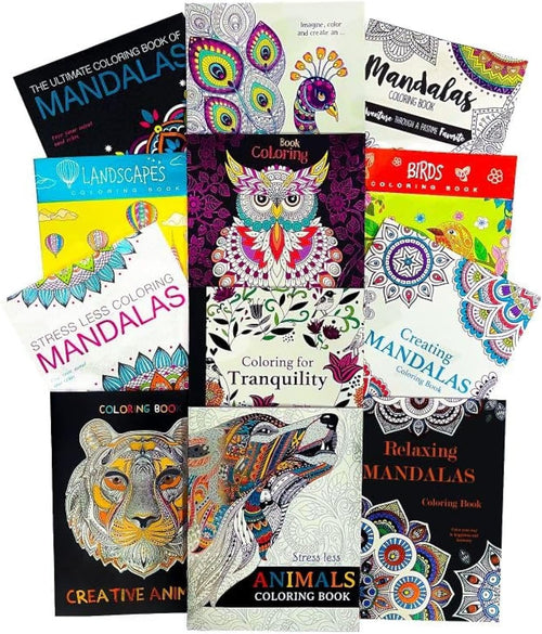 ™ 12 Pack Adult Coloring Book Super Set - Bundle with 12 Adult Coloring Books for Women, Men Featuring Mandalas and More | Advanced Coloring Books Bulk
