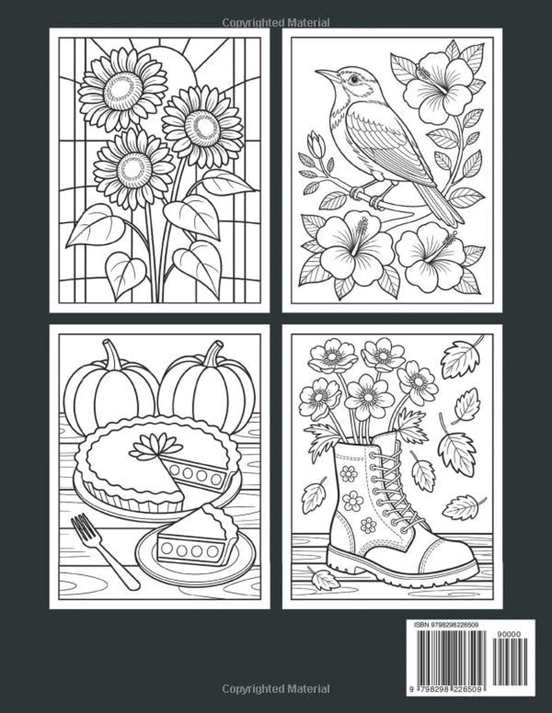 Large Print Autumn Coloring Book: over 50 Simple, Easy, and Relaxing Fall-Themed Coloring Pages for Adults and Seniors with Large Designs for Stress Relief and Joy