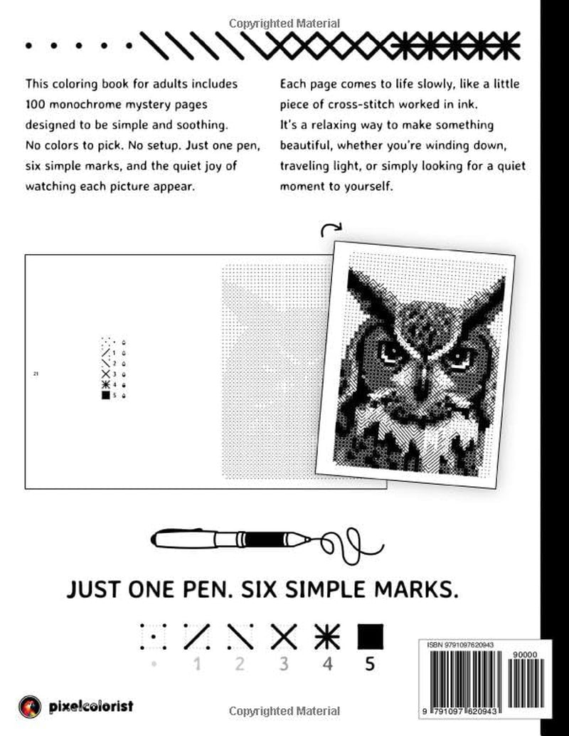 100 Color by Number Monochrome Mysteries: a One Color Coloring Book for Adults Relaxation and Wonder – Black and White Mystery Reveal (Hatch & Fill)
