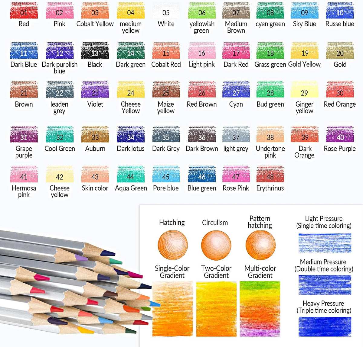 48 Colored Pencils for Adult Coloring Books, Soft Core Art Pencils