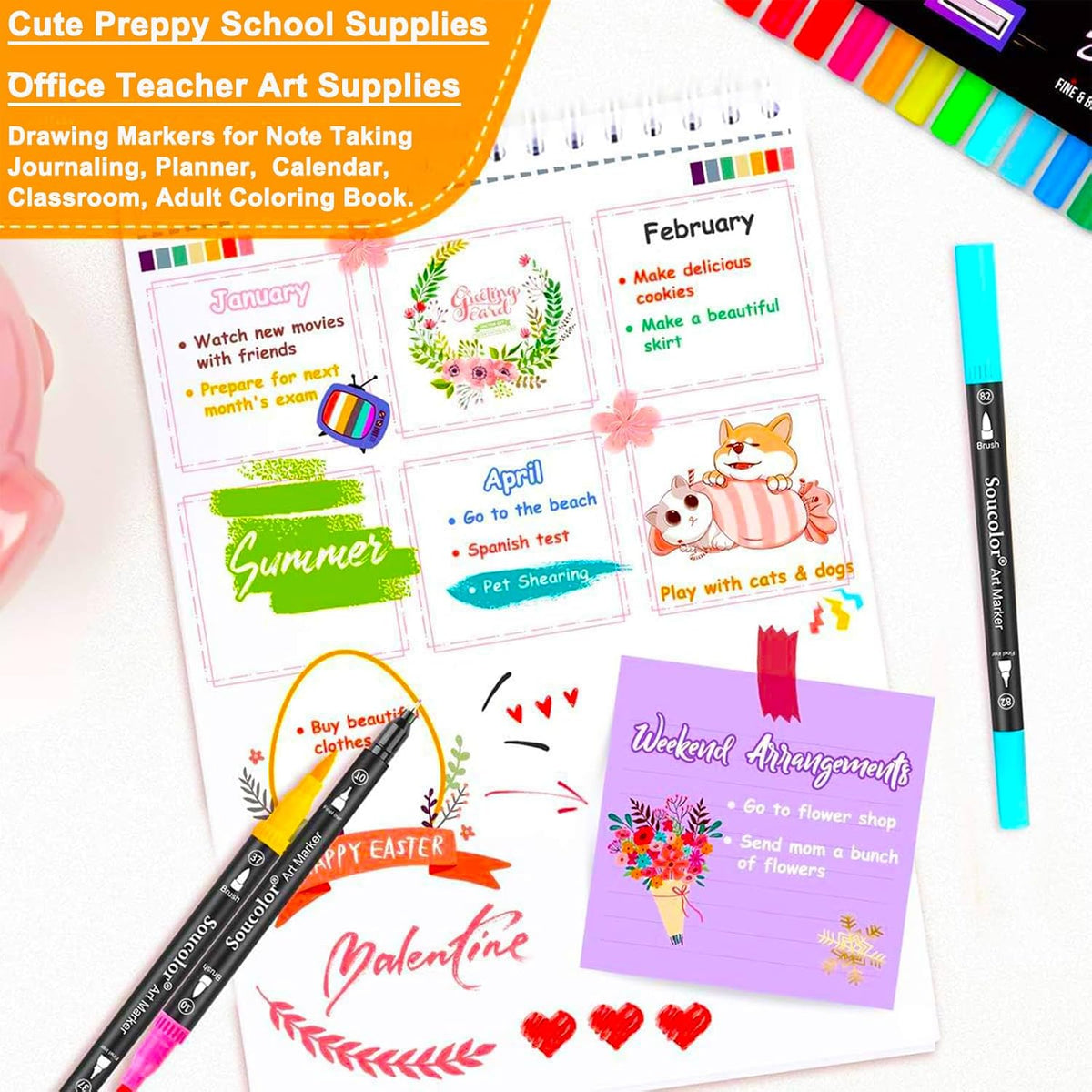 36 Dual Tip Brush Markers, Water-Based Art Pens, Adult Coloring