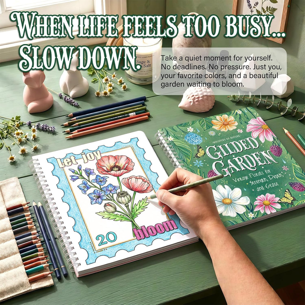 Floral Adult Coloring Books Set of 2, Relaxing Gift for Women