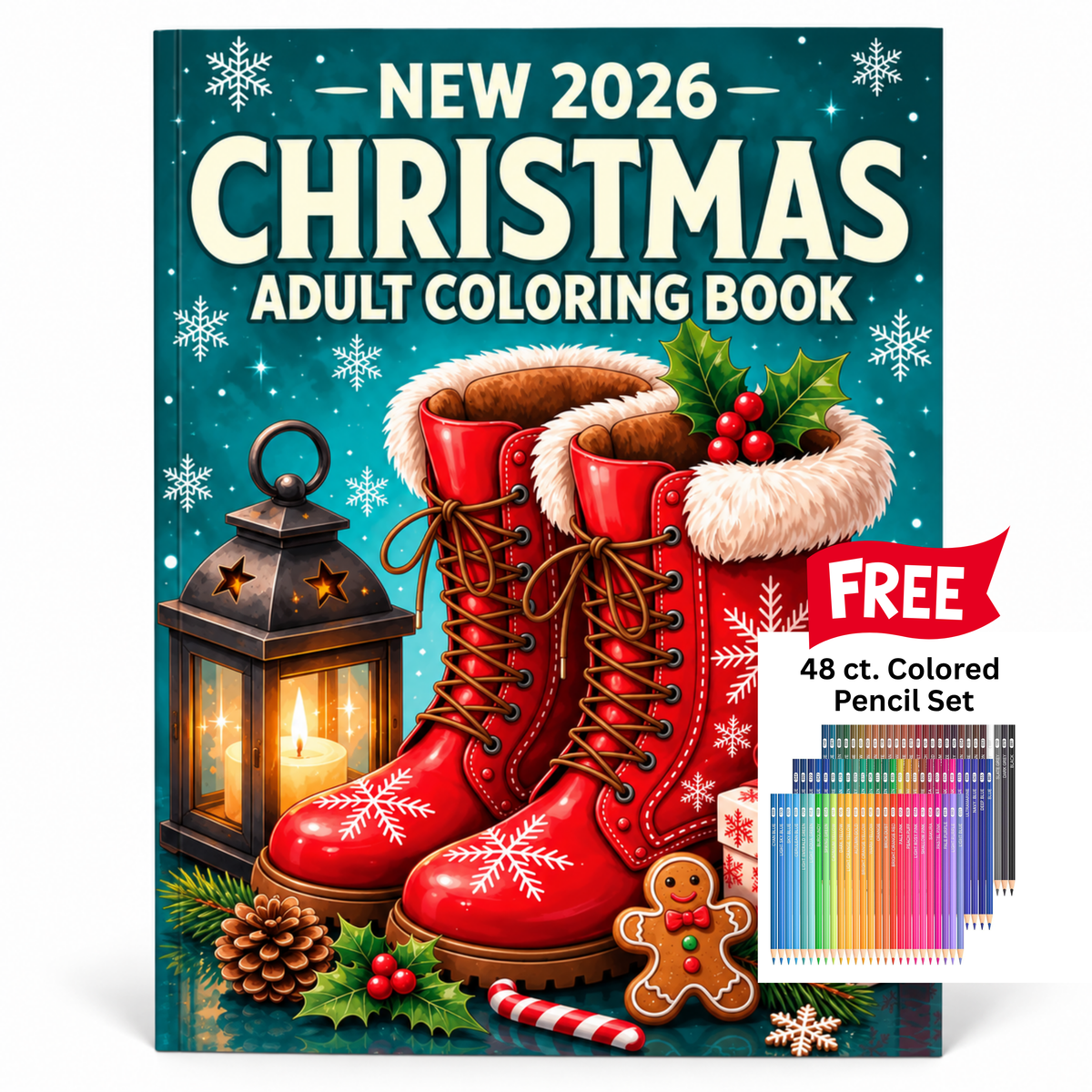 Christmas Adult Coloring Book + FREE 48 Colored Pencils HueNest