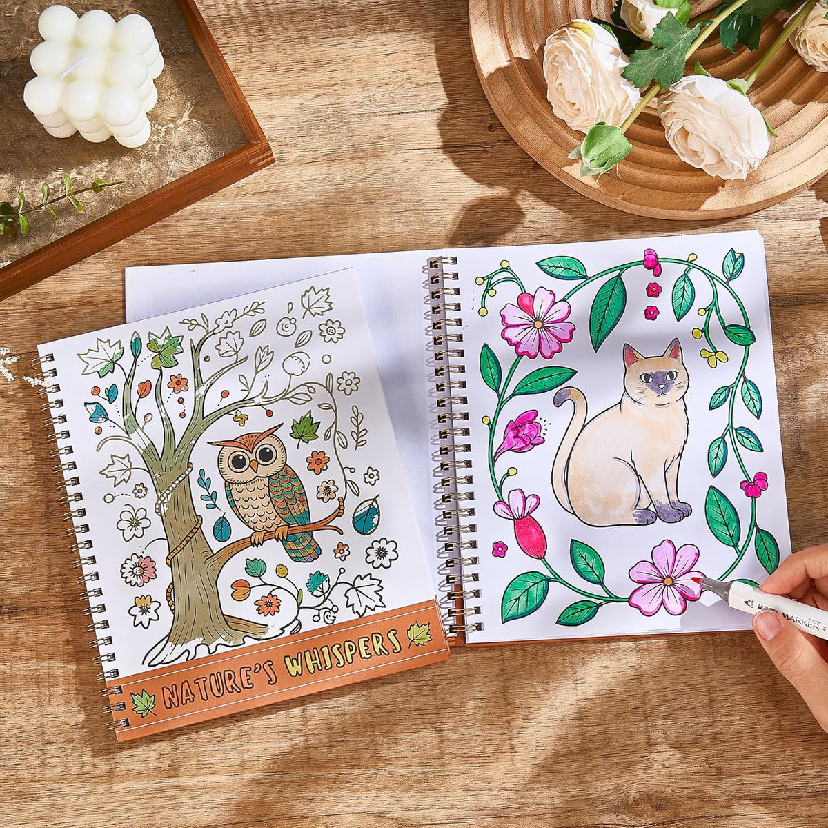 Natural Adult Coloring Book for Women with Spiral Bound, Relaxation Gifts