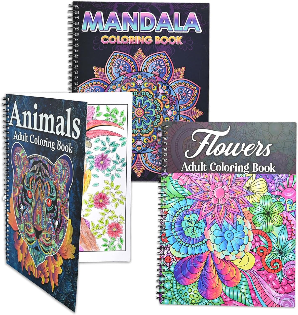 3 Pack Adult Stress Relief Coloring Book,60 Page Mandalas,Animal & Flower Patterns,Spiral Bound Women Coloring Books for Mindfulness & Relaxation for Christmas,Birthday&Holiday Party Gifts