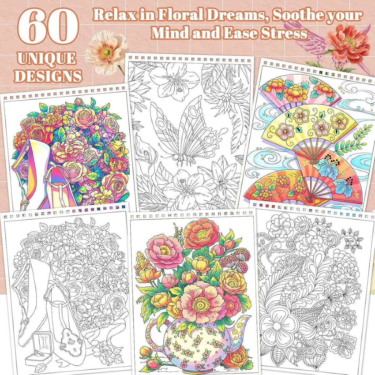 3 Pack Adult Coloring Books for Women, Spiral Bound