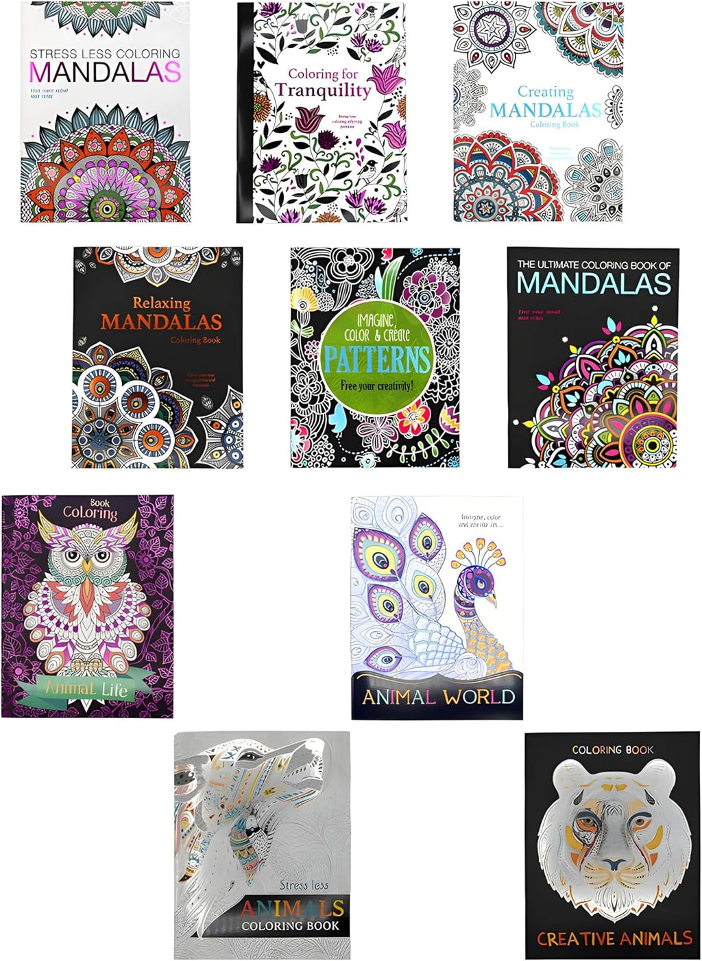 Adult Coloring Book Bundle with 10 Deluxe Coloring Books for Adults and Teens (Over 250 Stress Relieving Patterns).