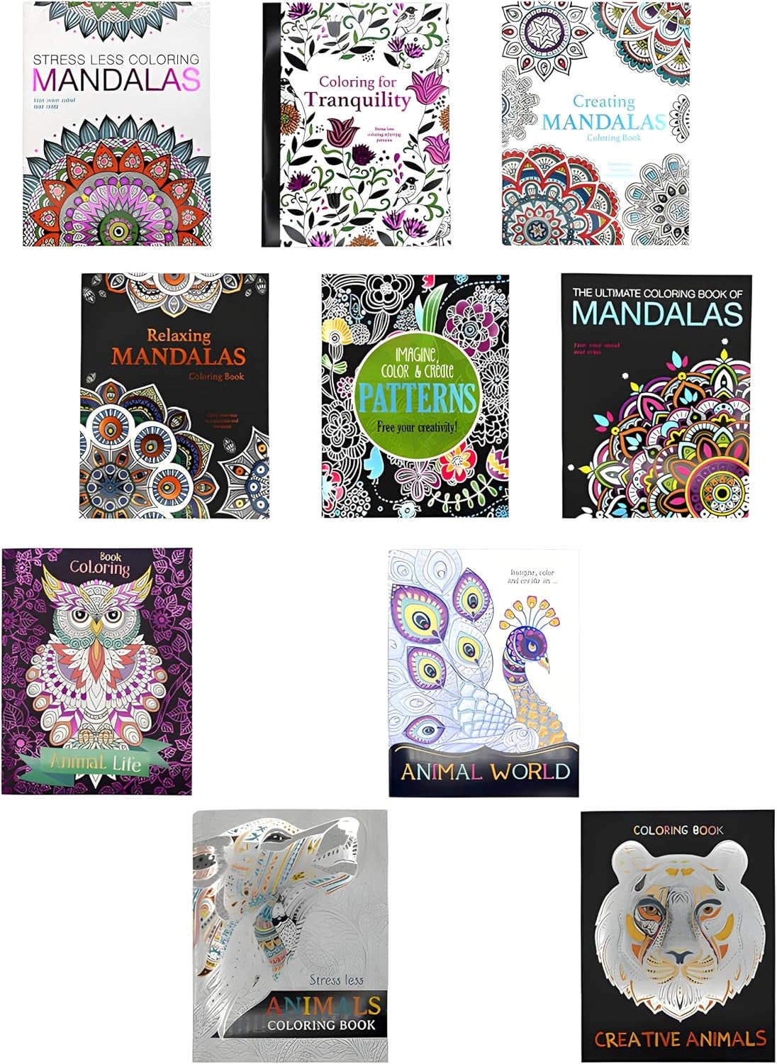 Adult Coloring Book Bundle with 10 Deluxe Coloring Books for Adults and Teens (Over 250 Stress Relieving Patterns).