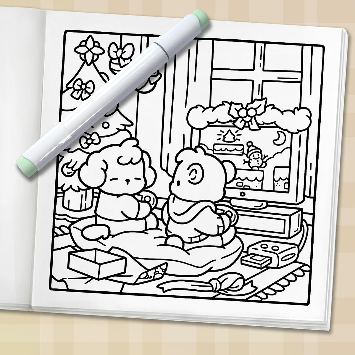 Merry Christmas: Cozy Coloring Book for Adults and Teens with Adorable Characters and Cute Holiday Scenes for Relaxation