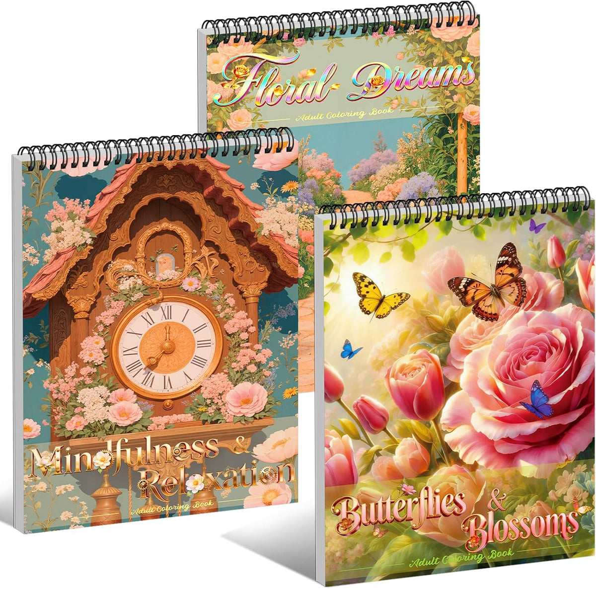3 Pack Adult Coloring Books for Women, Spiral Bound
