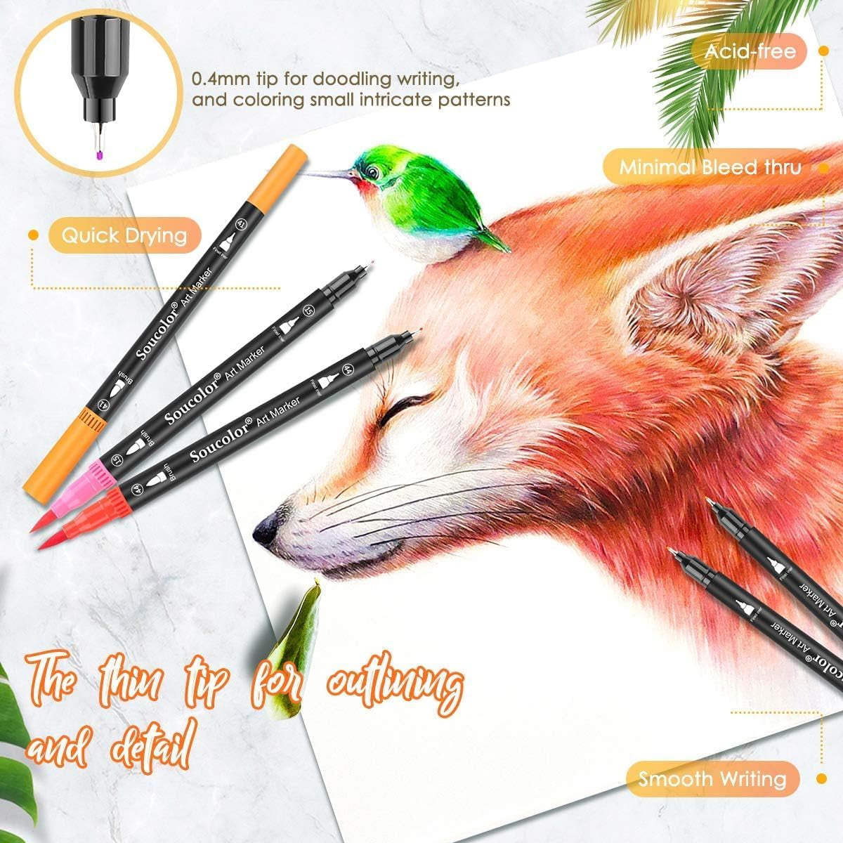 36 Dual Tip Brush Markers, Water-Based Art Pens, Adult Coloring