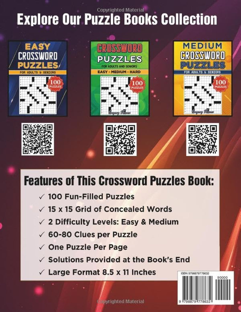 Easy to Medium Crossword Puzzle Book for Adults and Seniors - 100 Puzzles: Easy on the Eyes and Mind-Stimulating Challenges for Mental Relaxation and Eye Comfort