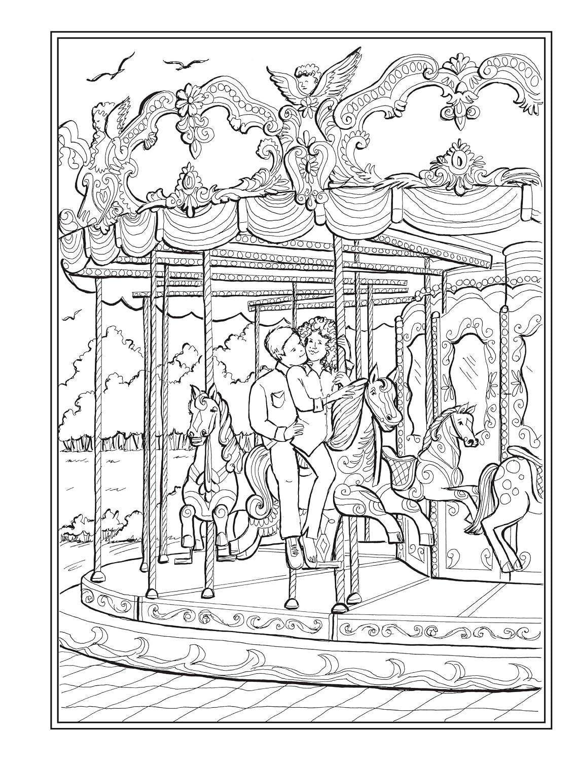 Creative Haven Romantic Country Scenes Coloring Book: Lovely Picnic Spots, Lakeside Canoes, Scenic Gardens, and Cozy Couples for Relaxation and Stress Relief (Adult Coloring Books: in the Country)