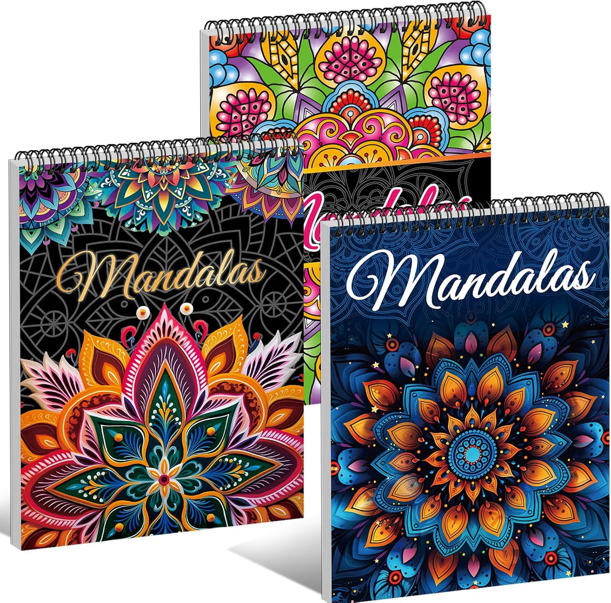 Mandala Adult Coloring Book Set - 3 Pack Spiral Bound Coloring Books for Adults Relaxation, 60 Original Mandala Designs, Stress Relief Anxiety Relief Gifts for Women Men