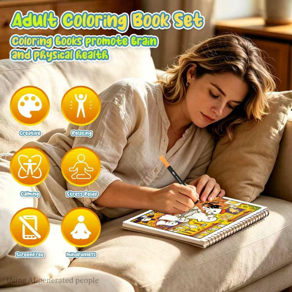 3Pack Adult Coloring Books with Markers, Spiral Bound Stress Relief Art Kit