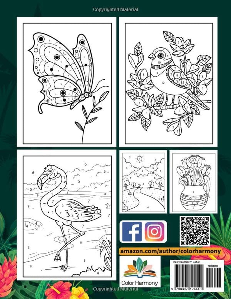 Simple Color by Number Adult Coloring Book: Bold and Easy: Large Print Designs of Flowers, Nature, Landscapes, Animals, Patterns to Enjoy Relaxation and Stress Relief