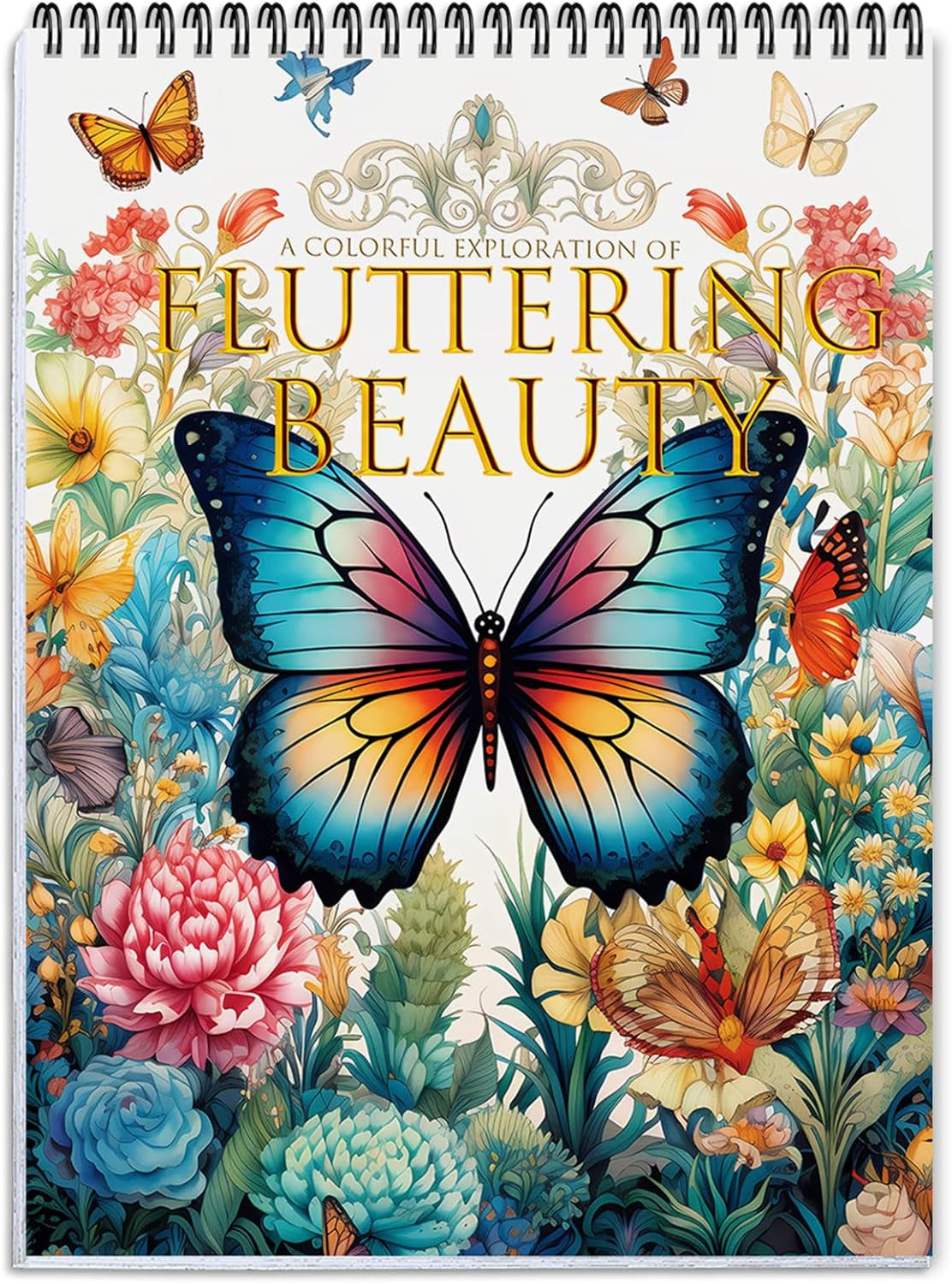 Coloring Books for Adults, 24 Spiral-Bound Single-Sided Butterfly Designs
