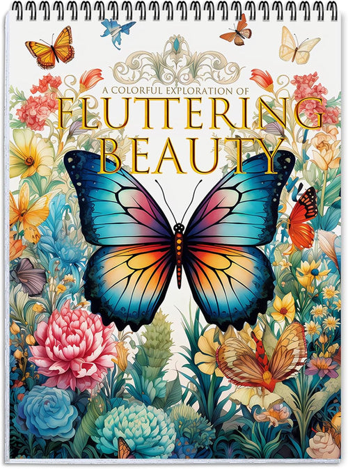 Coloring Books for Adults, 24 Spiral-Bound Single-Sided Butterfly Designs