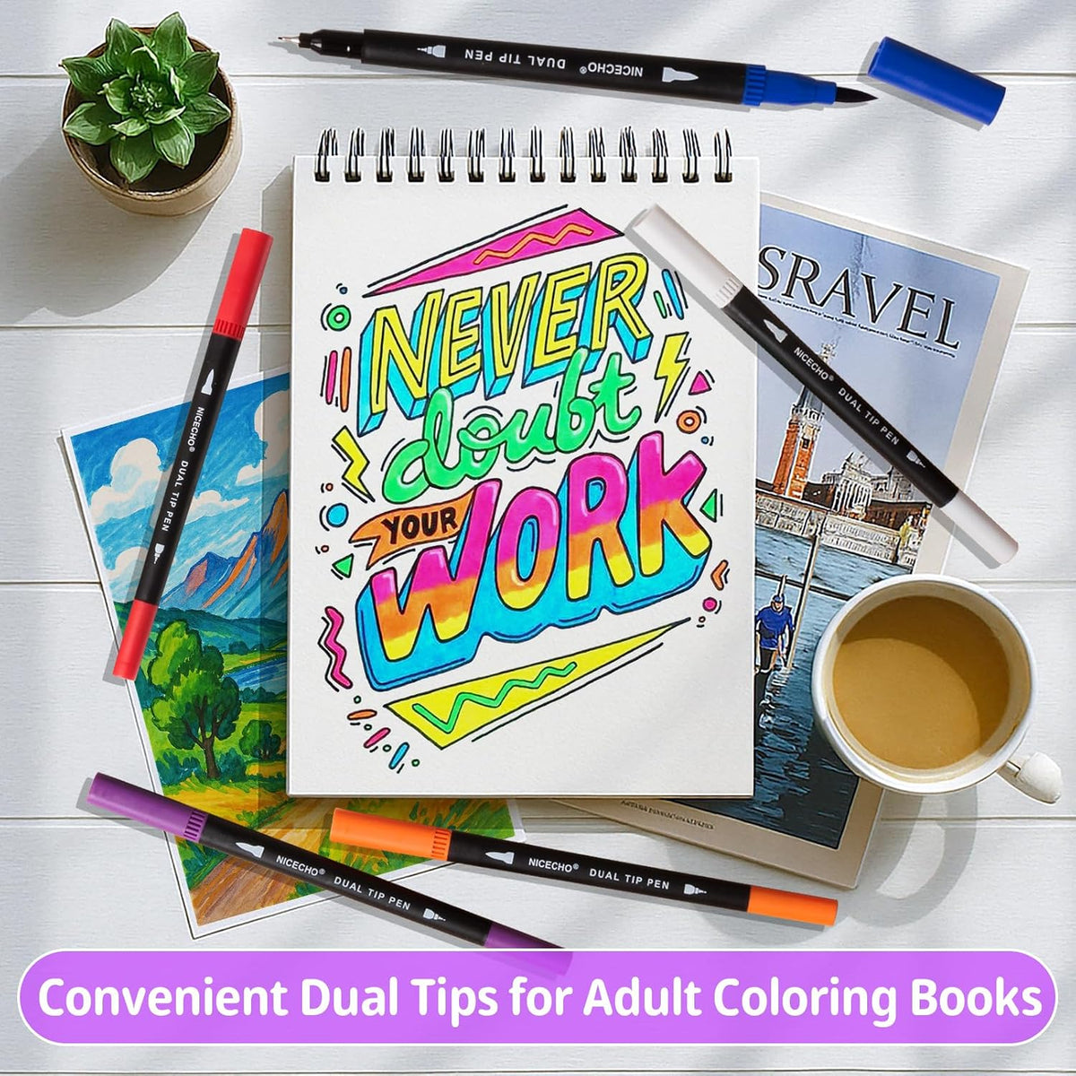 24 Colors Dual Tip Art Markers Pens for Adult Coloring Books