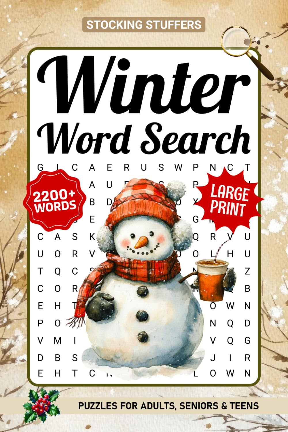 2200+ Words, Winter Word Search Puzzles for Adults: Large Print, Cozy Christmas Holiday Themed Word Find Puzzle Book for Seniors, Funny Stocking Stuffers Gifts for Women & Men