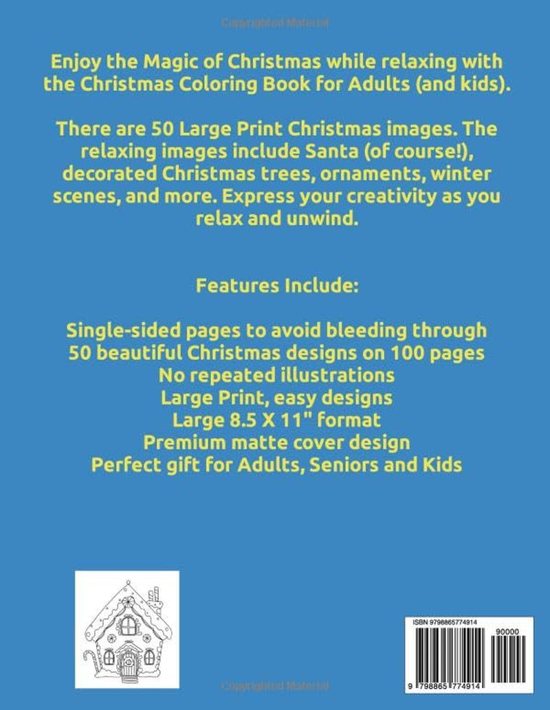 Christmas Coloring Book for Adults: 50 Large Print Christmas Scenes for Relaxing Fun!