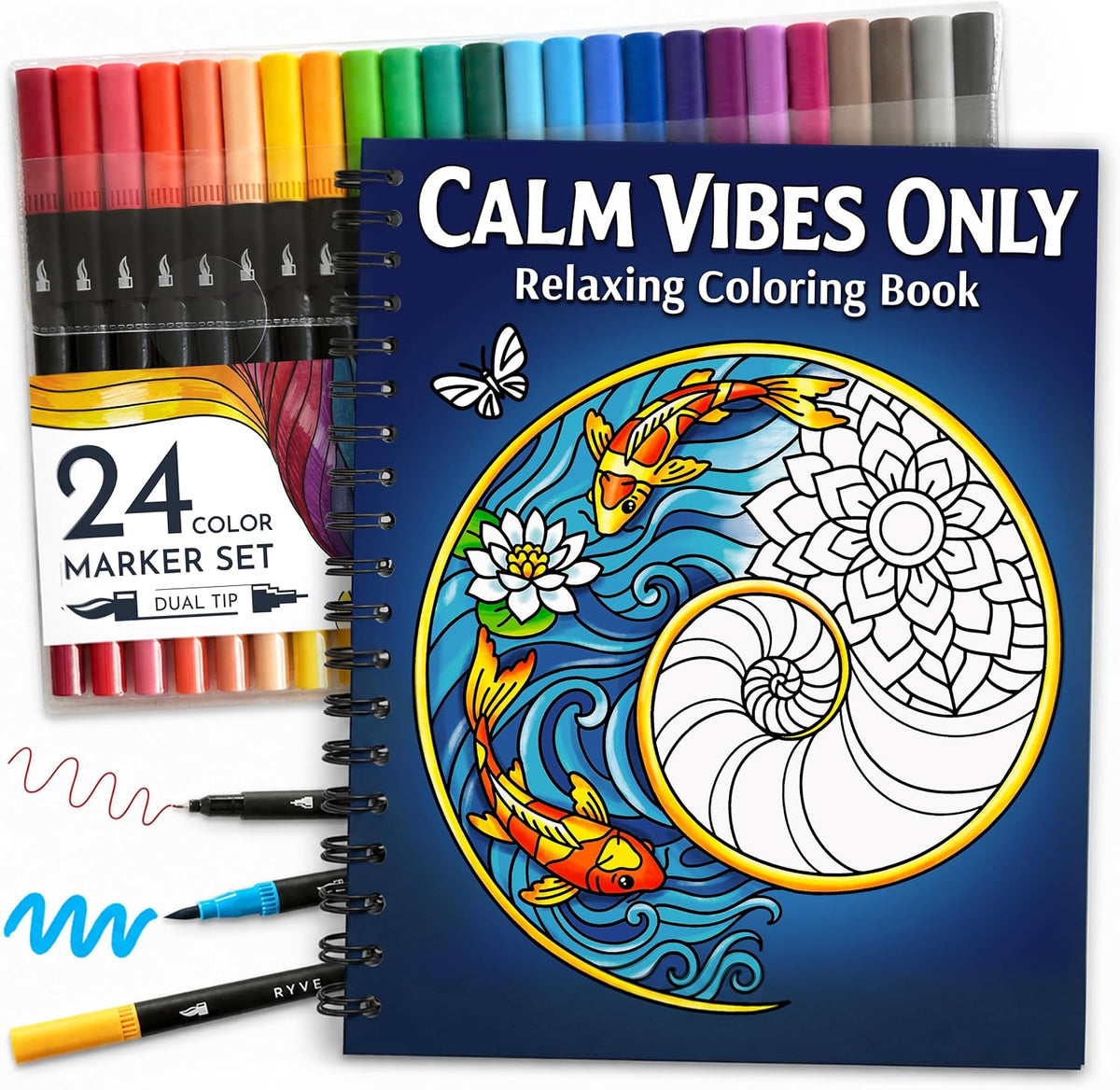 Adult Coloring Book for Women with 24 Markers, Spiral-Bound Stress Relief
