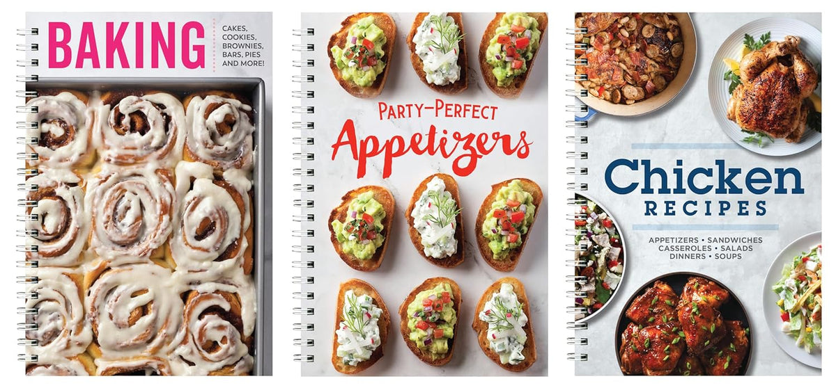 3 Cookbook Set - Baking, Appetizers, Chicken Recipes