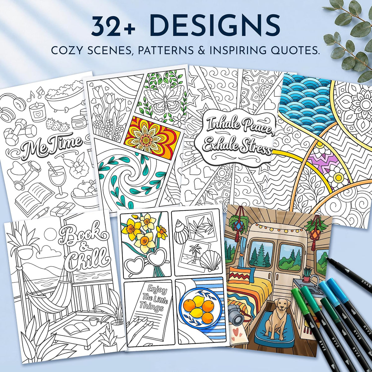 Adult Coloring Book for Women with 24 Markers, Spiral-Bound Stress Relief