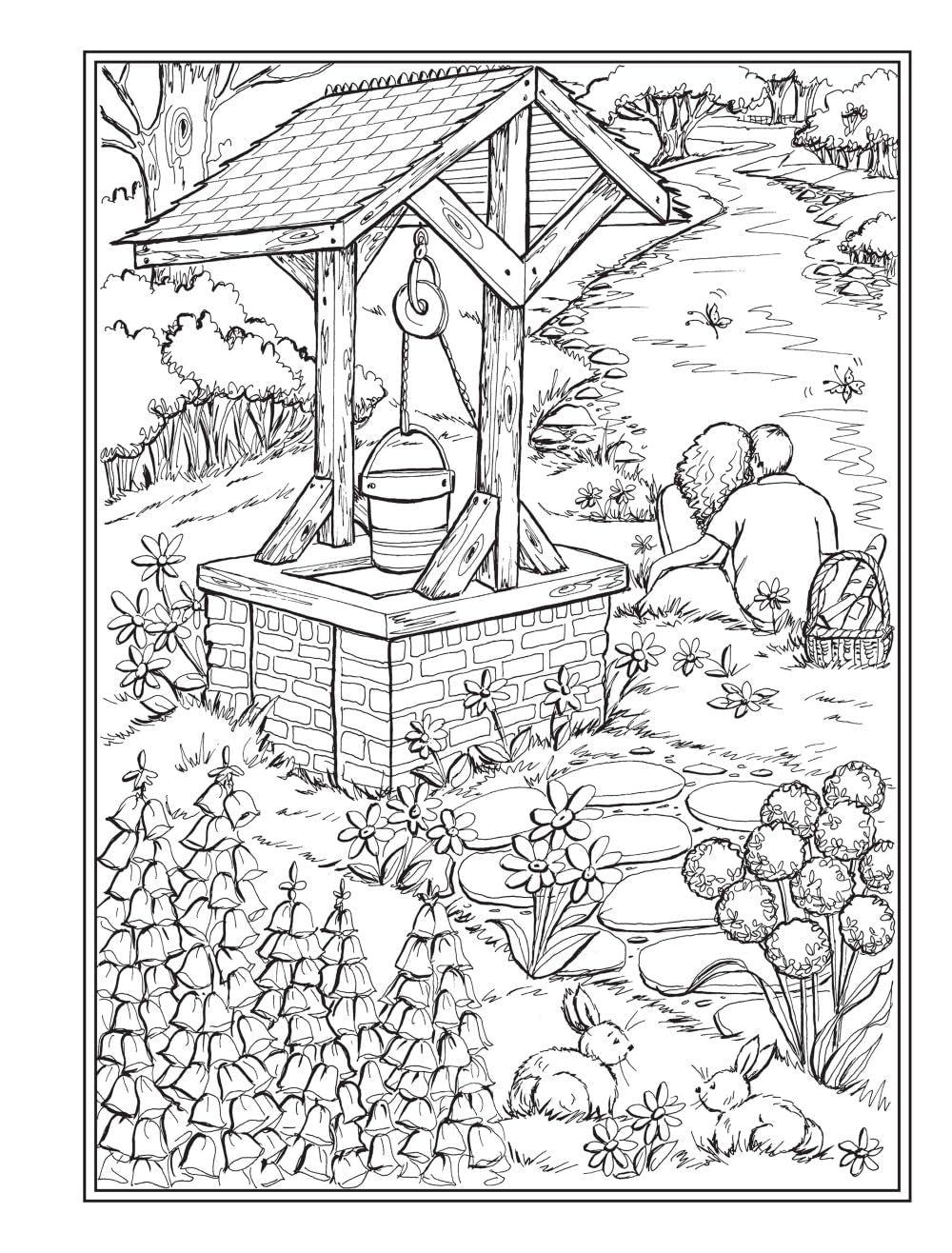 Creative Haven Romantic Country Scenes Coloring Book: Lovely Picnic Spots, Lakeside Canoes, Scenic Gardens, and Cozy Couples for Relaxation and Stress Relief (Adult Coloring Books: in the Country)