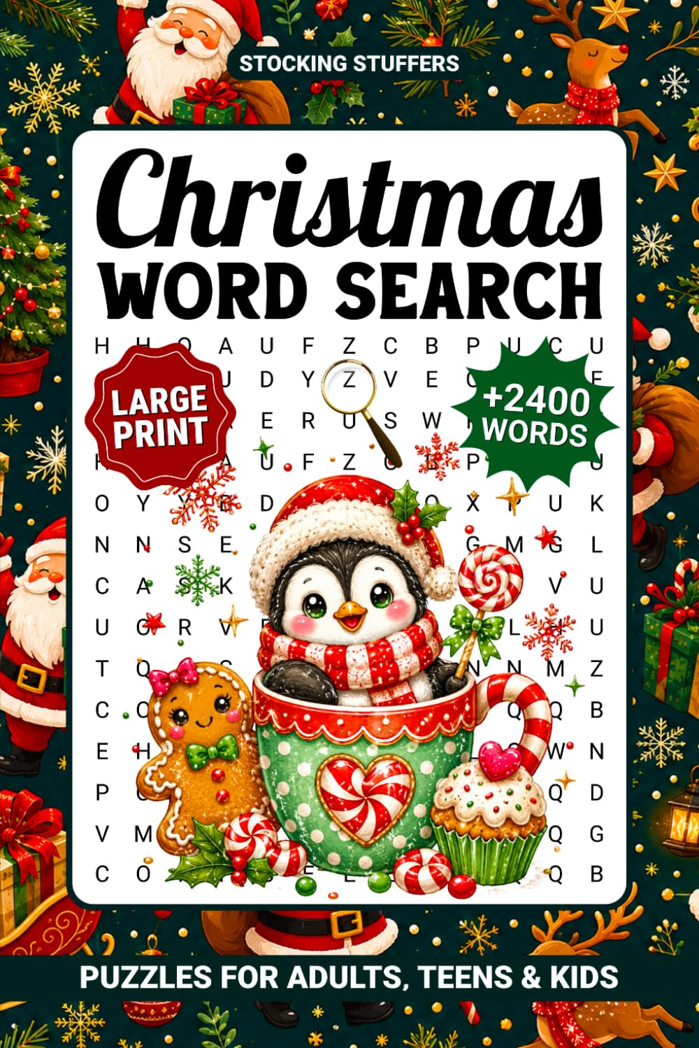 Christmas Word Search for Adults Large Print: 90 Puzzles - Relaxing Winter Holiday Themed Word Find Books for Kids & Teens, Fun Christmas Activity Book with Solutions