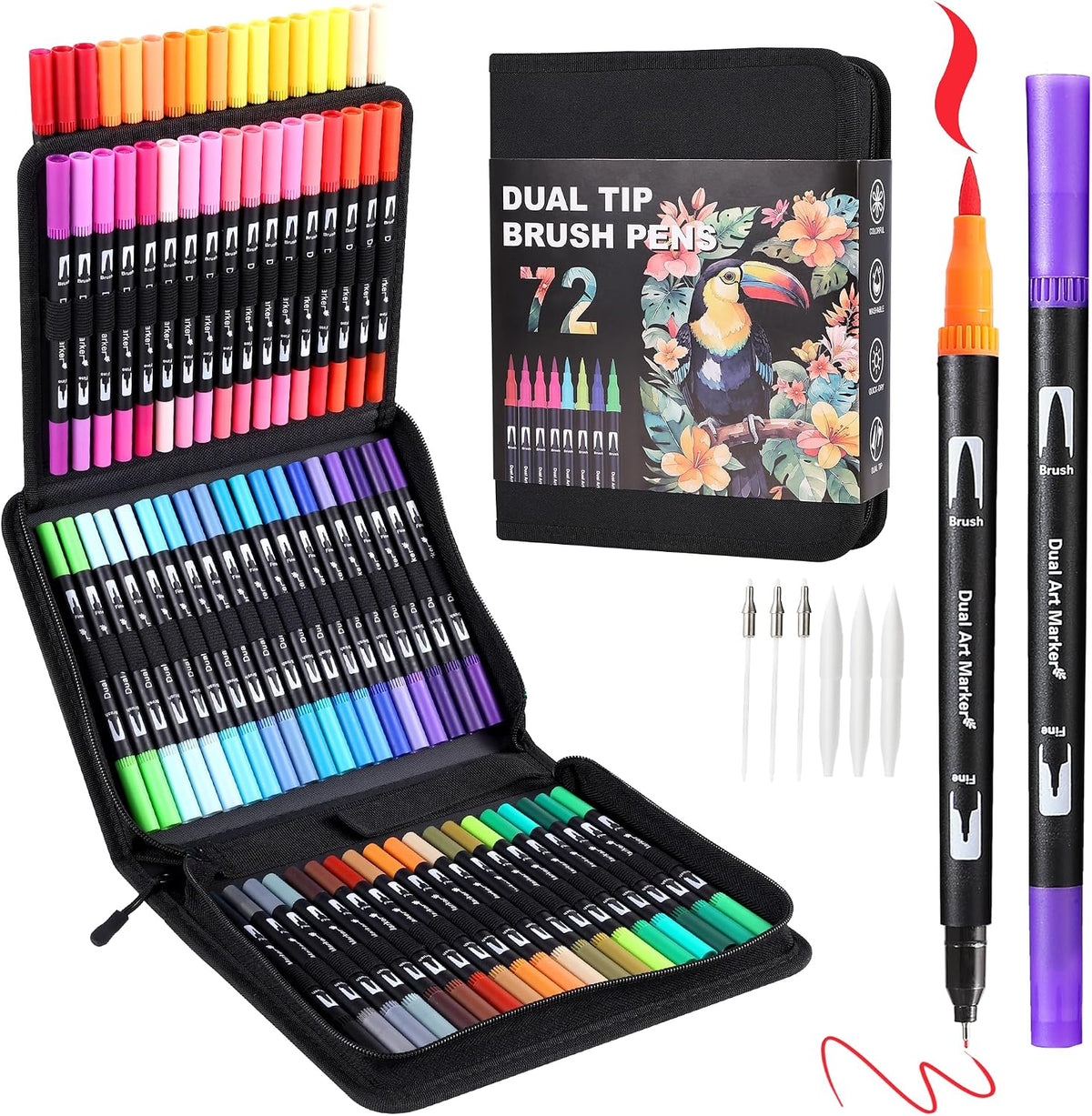72 Colors Dual Tip Watercolor Markers Pens for School Supplies-Brush & Fine