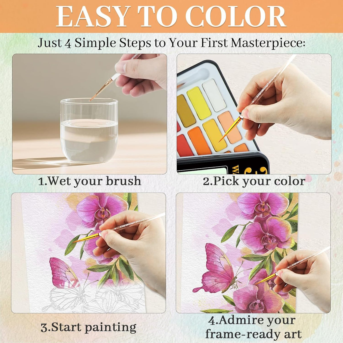 2Pack Watercolor Coloring Book for Adults + 36 Color Watercolor Set: 24 Unique Patterns, 100% Cotton 300Gsm A4, for Beginners & Advanced to Enhance Techniques, Gift for Women(Nature & Butterfly)