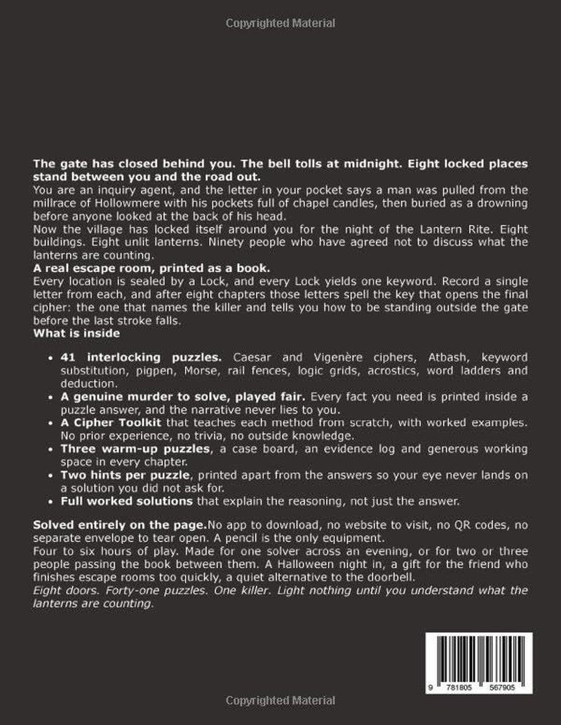 Halloween Murder Mystery Escape Room: a Story-Driven Puzzle Book for Adults with 41 Ciphers, Riddles & Logic Puzzles to Solve the Crime and Escape (The Hollowmere Curse)
