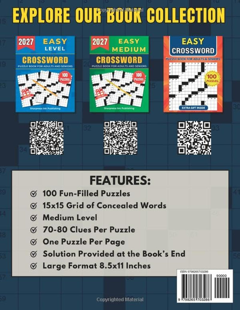 Medium Crossword Puzzle Book for Adults and Seniors - 100 Big Font Puzzles: Engaging Challenges to Boost Your Focus and Keep Your Eyes Relaxed for Hours of Fun, Perfect Gift for Cross Word Lover