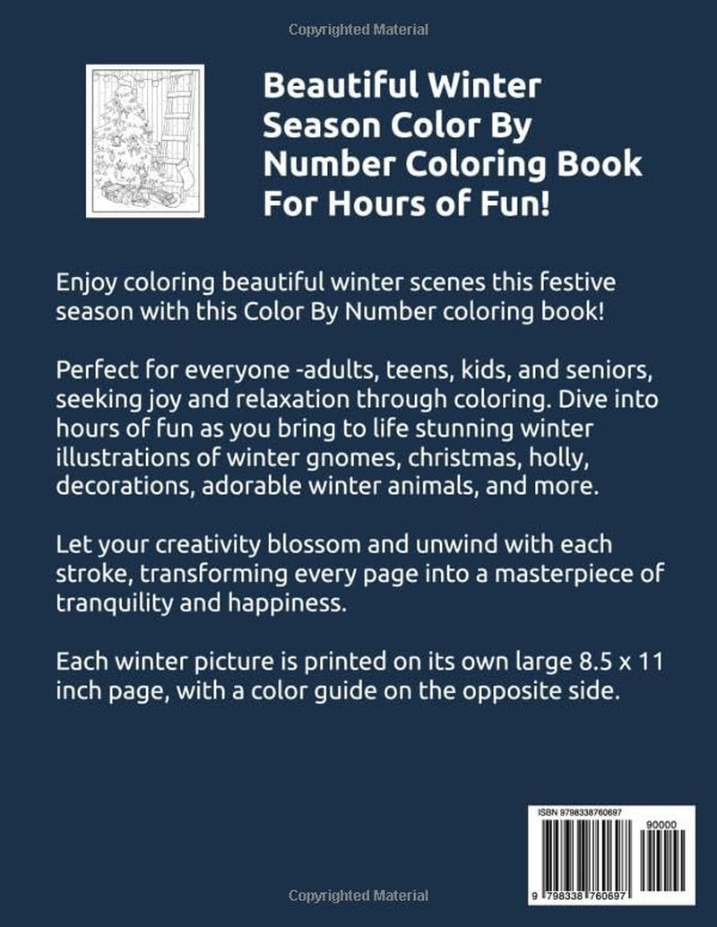 Winter Color by Number Coloring Book: Large Print Winter Christmas Season Coloring for Adults, Seniors and Kids