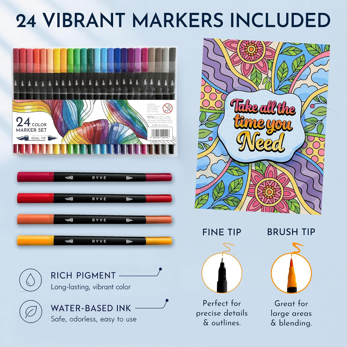 Adult Coloring Book for Women with 24 Markers, Spiral-Bound Stress Relief