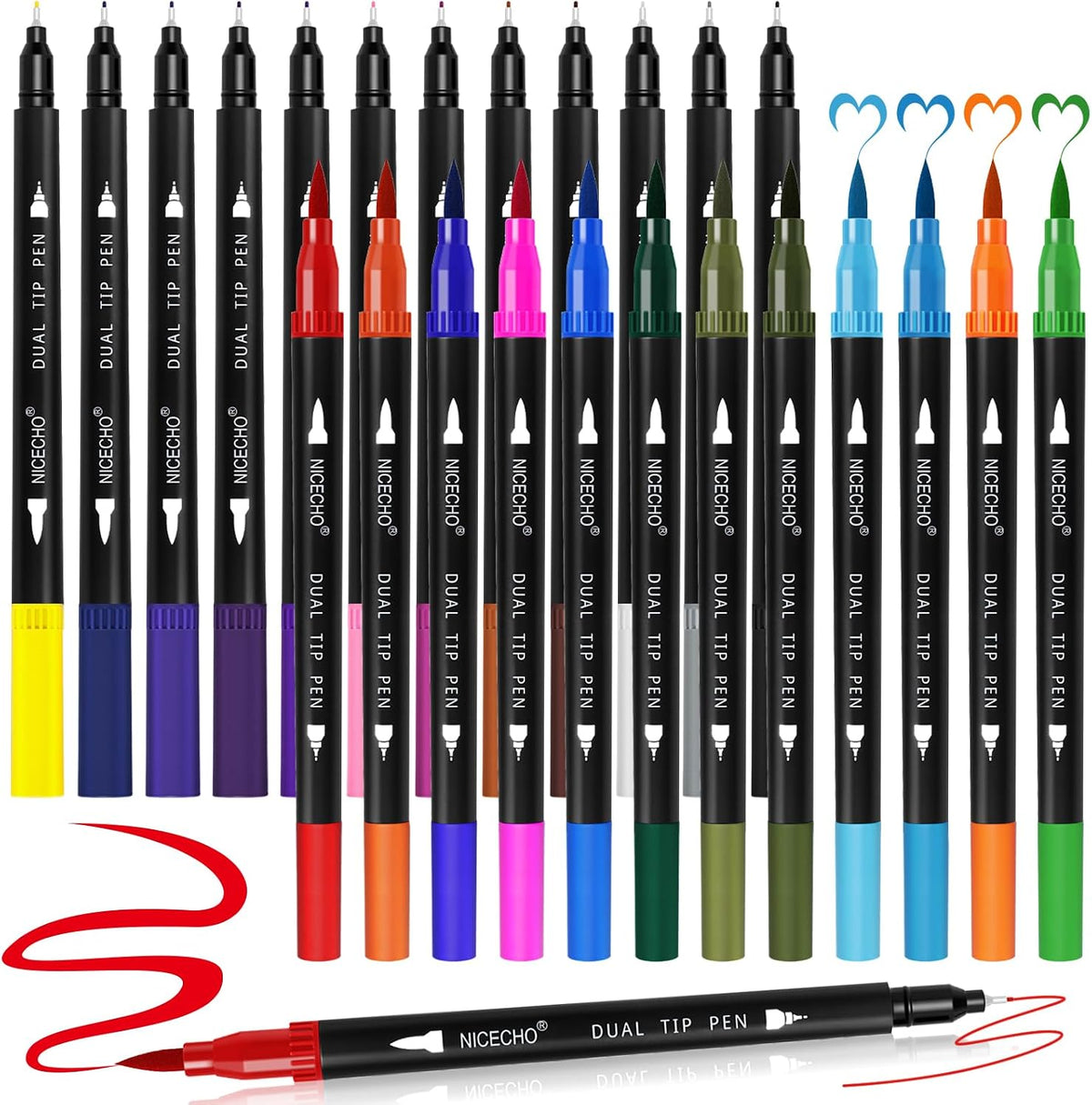 24 Colors Dual Tip Art Markers Pens for Adult Coloring Books