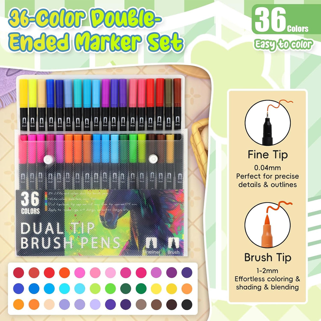 3Pack Adult Coloring Books with Markers, Spiral Bound Stress Relief Art Kit