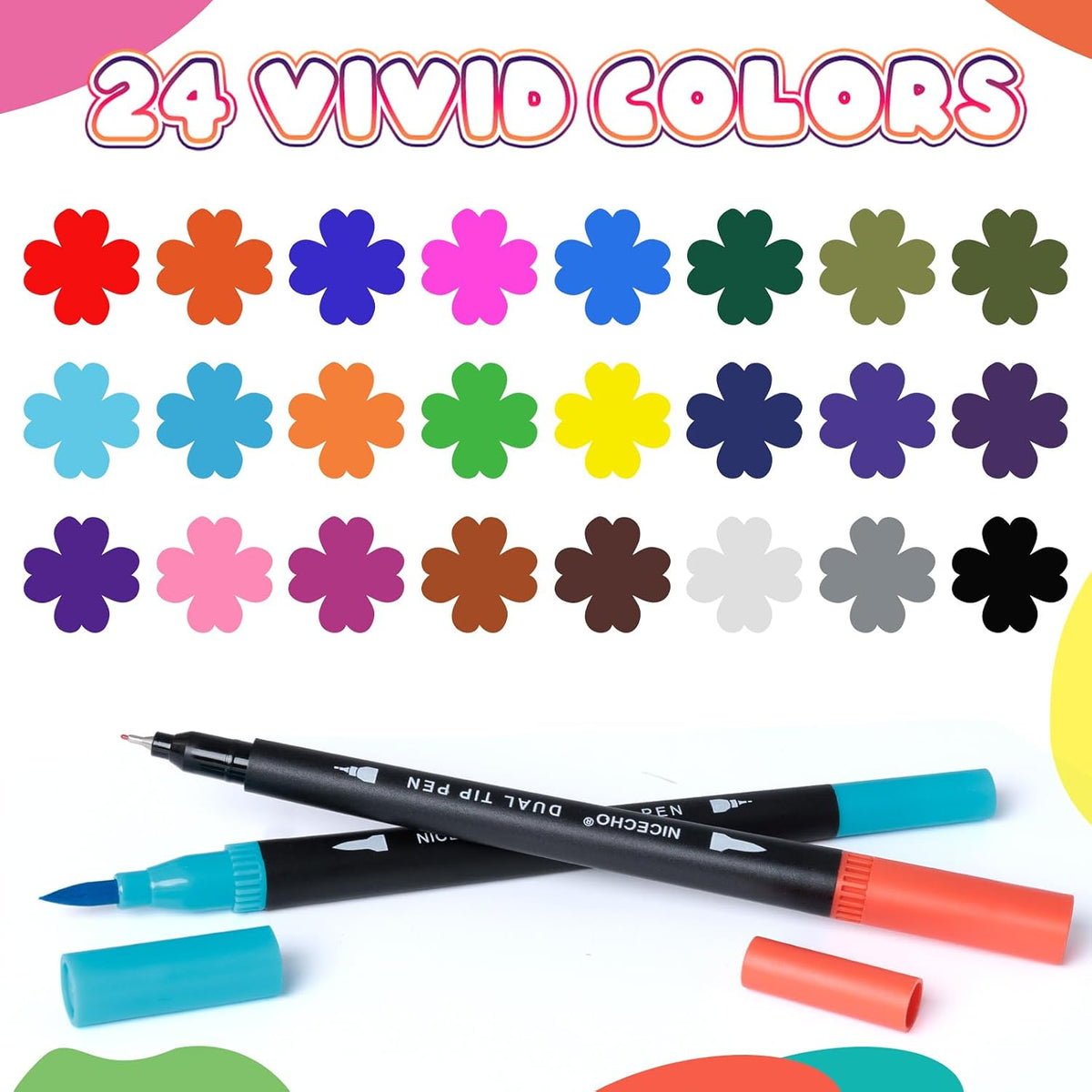 24 Colors Dual Tip Art Markers Pens for Adult Coloring Books