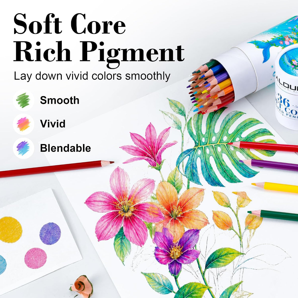 36 Colors Soft Core Colored Pencils Set for Adults & Beginners