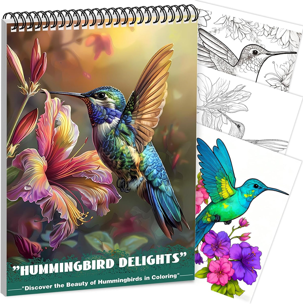 Humming Bird Adult Coloring Book Spiral Bound Mindfulness Adult Coloring Book for Women Relaxation Spiral Bound Lay Flat, Single-Sided Print with 24 Pages, Anxiety Relief Gifts Relaxation
