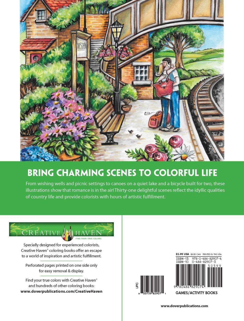 Creative Haven Romantic Country Scenes Coloring Book: Lovely Picnic Spots, Lakeside Canoes, Scenic Gardens, and Cozy Couples for Relaxation and Stress Relief (Adult Coloring Books: in the Country)