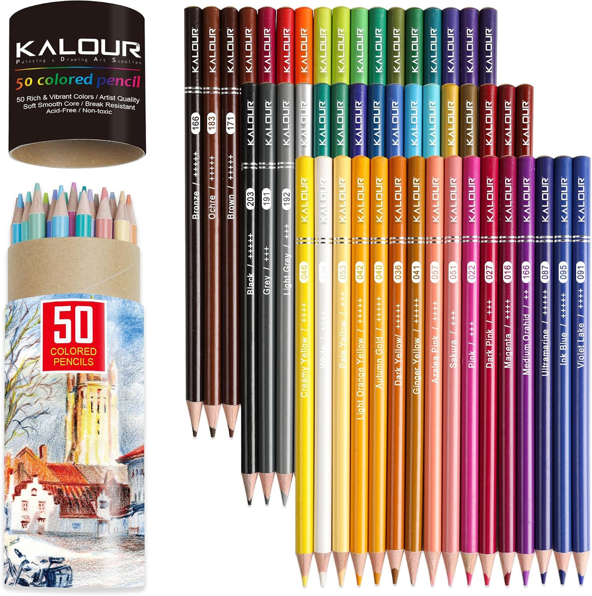 Premium Colored Pencils,Set of 50 Colors,Artists Soft Core with Vibrant Color,Ideal for Layering Blending Shading,Color Pencils for Adults Beginners Coloring Book…