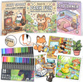 3Pack Adult Coloring Books with Markers, Spiral Bound Stress Relief Art Kit