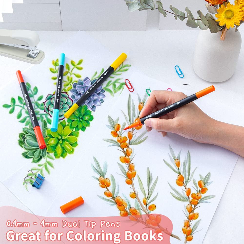 36 Dual Brush Markers for Adult Coloring Books, Double Tip Pens Art Set
