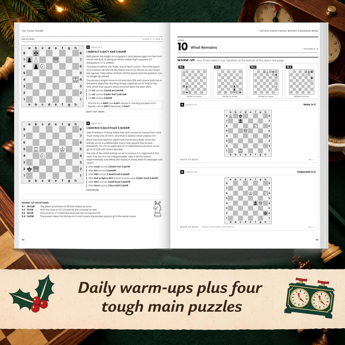 The Big Chess Puzzle Advent Calendar Book – 192 Puzzles for Adults, from Quick Warm-Ups to Problems That Bite Back. Eight Types, Every Solution Explained.