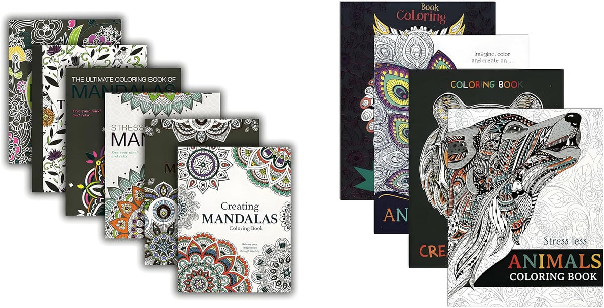 Adult Coloring Book Bundle with 10 Deluxe Coloring Books for Adults and Teens (Over 250 Stress Relieving Patterns).
