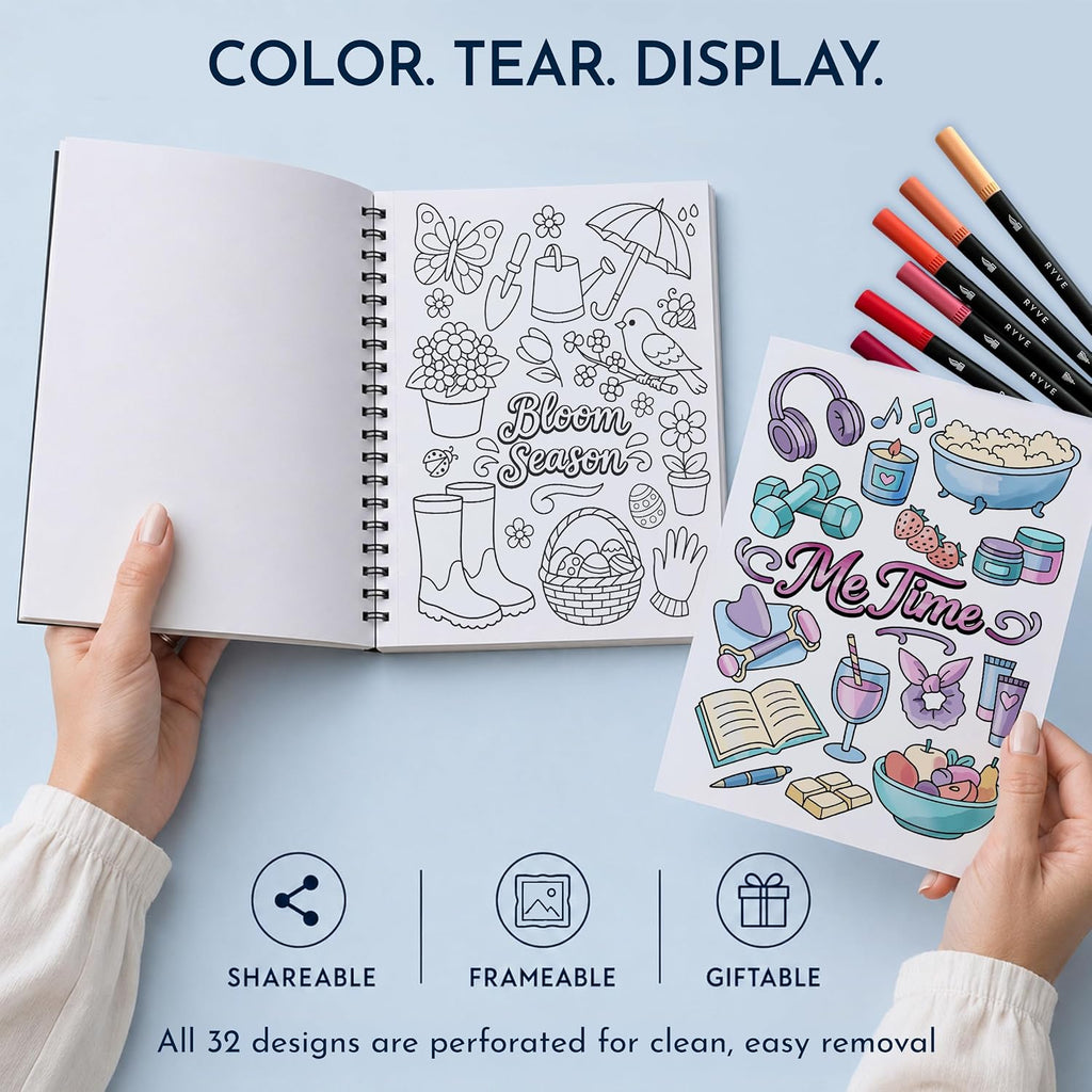 Adult Coloring Book for Women with 24 Markers, Spiral-Bound Stress Relief