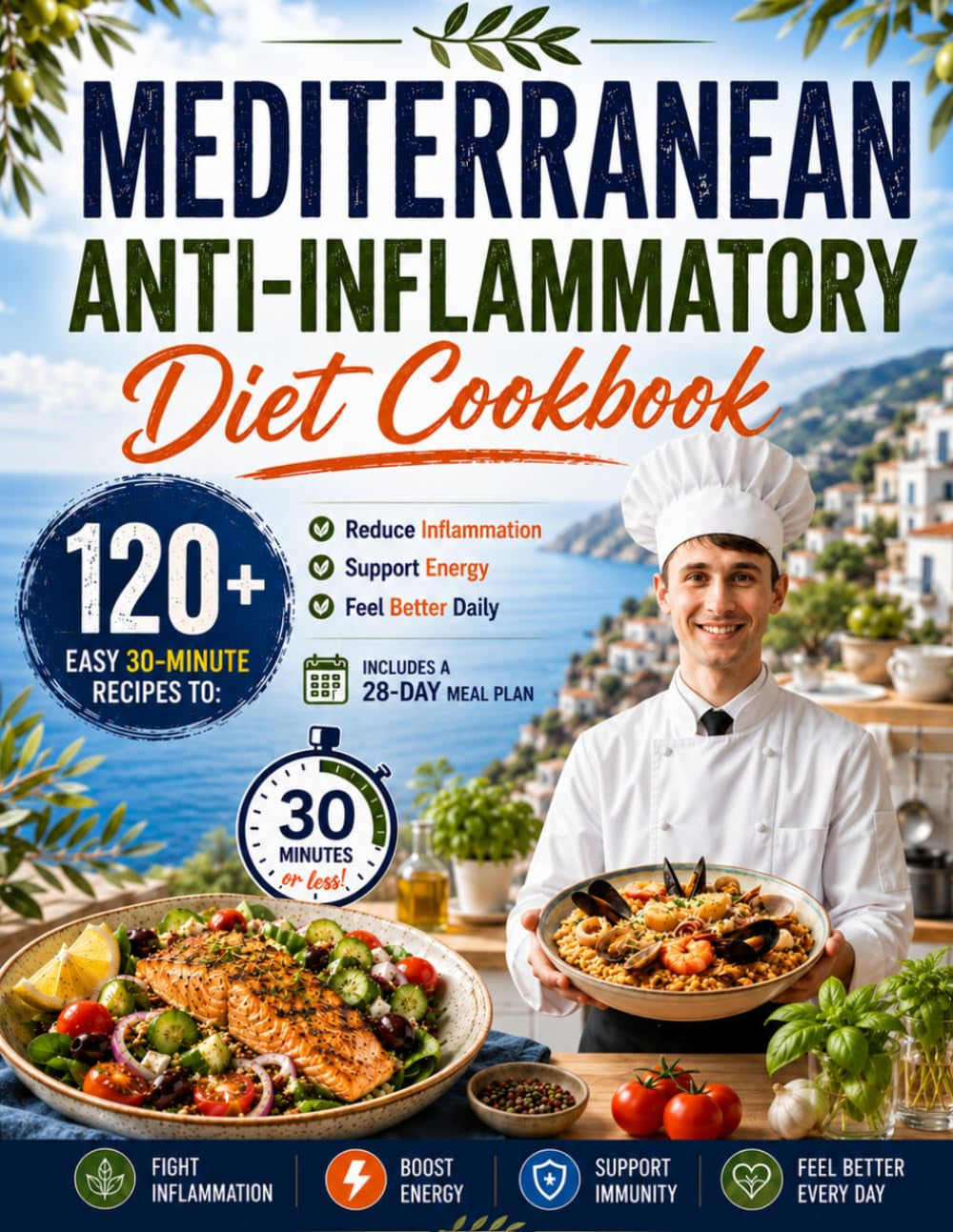 Mediterranean Anti-Inflammatory Diet Cookbook: 120+ Easy 30-Minute Recipes to Reduce Inflammation, Support Energy & Feel Better Daily — Includes a 28-Day Meal Plan